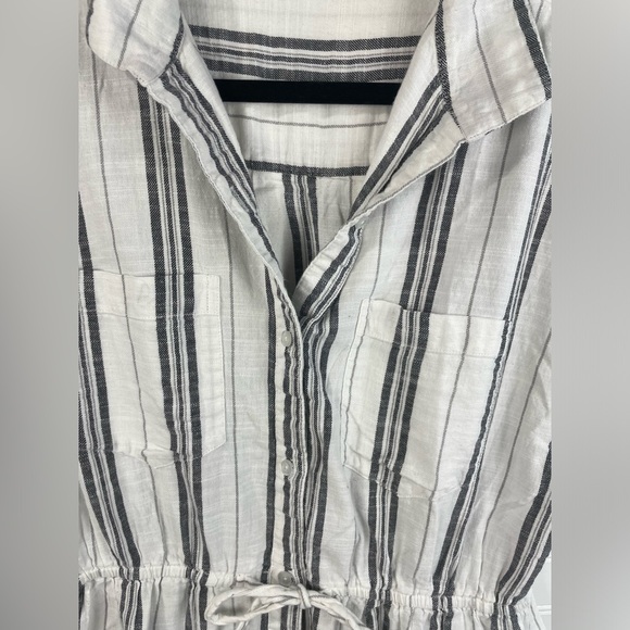 Japna White Button Up Striped Tie Waist Shirt Dress with Pockets L Women’s EUC - Picture 3 of 11